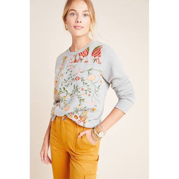 Anthropologie Tops - Anthropologie Maeve Marcie Embroidered Sweatshirt